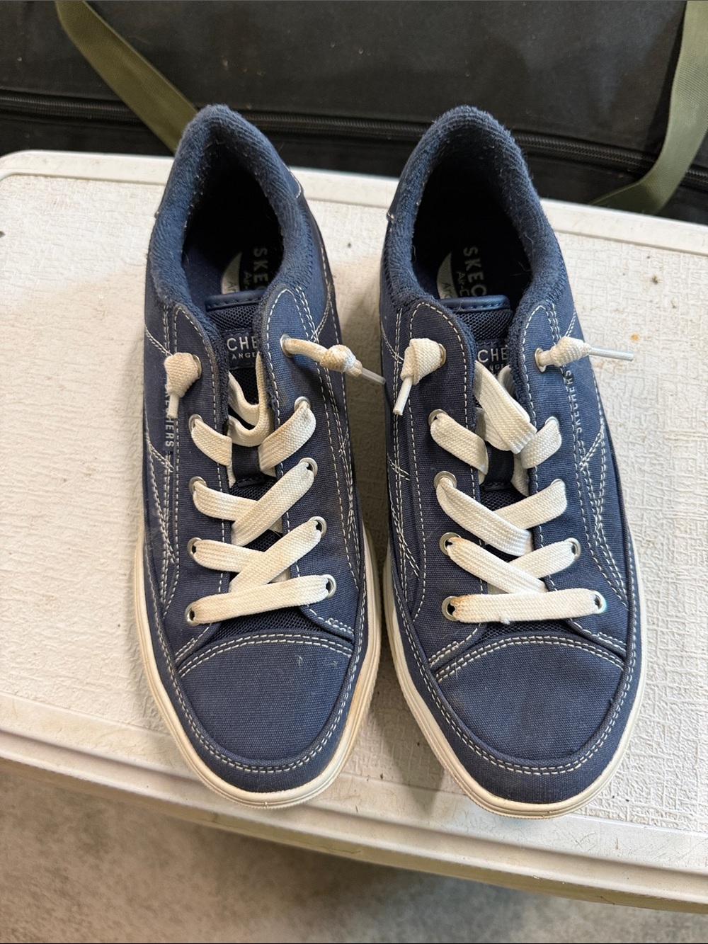 Skechers Navy Canvas Sneakers with Cream Laces